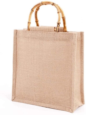 O laço de bambu do saco de compras portátil da juta de serapilheira trata Tote Grocery Bags reusável para mulheres