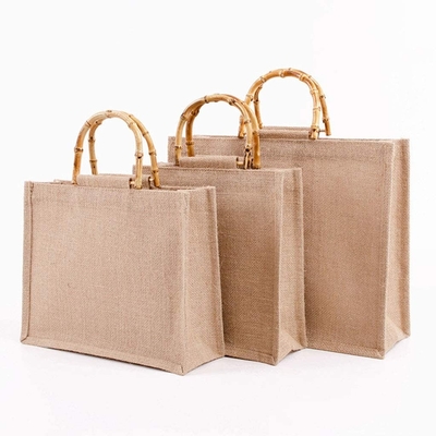 O laço de bambu do saco de compras portátil da juta de serapilheira trata Tote Grocery Bags reusável para mulheres