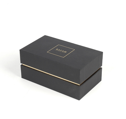 Garrafa de óleo essencial cosmética da caixa de PaperLuxury do perfume preto do cartão
