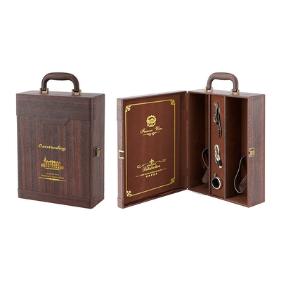 A caixa de couro do vinho do presente com acessórios e vinho ajusta a garrafa de vinho 750ml