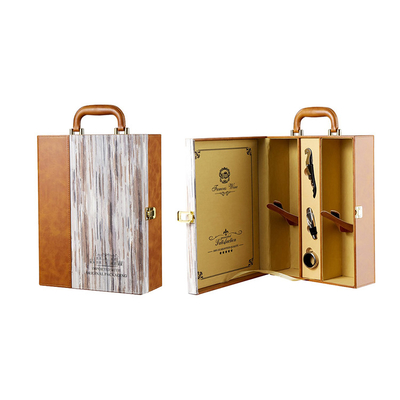 A caixa de couro do vinho do presente com acessórios e vinho ajusta a garrafa de vinho 750ml
