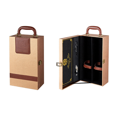 A caixa de couro do vinho do presente com acessórios e vinho ajusta a garrafa de vinho 750ml