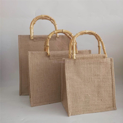Punho de bambu de compra reusável de Tote Bag Jute Tote Bag de serapilheira