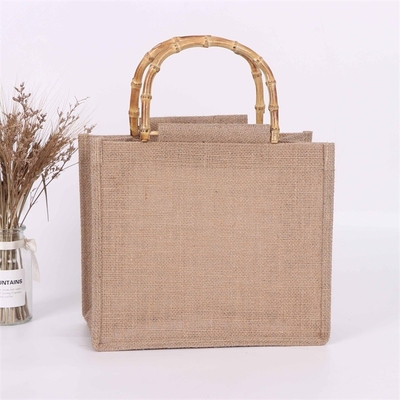 Punho de bambu de compra reusável de Tote Bag Jute Tote Bag de serapilheira