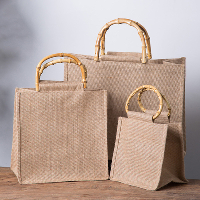 Punho de bambu de compra reusável de Tote Bag Jute Tote Bag de serapilheira