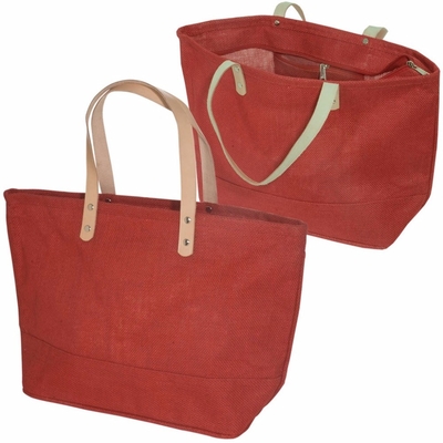Serapilheira Tote Bag With Leather Handle do algodão do agregado familiar grande