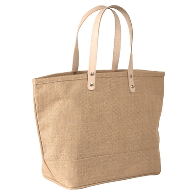 Serapilheira Tote Bag With Leather Handle do algodão do agregado familiar grande