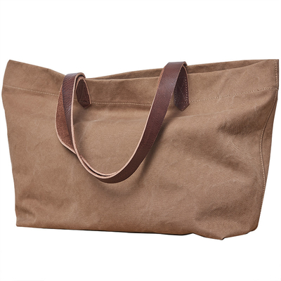 Lona de couro Tote Bag Leather Handle Foldable Tote Bag do ombro