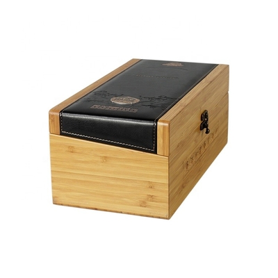 Caixa de presente de madeira de bambu natural personalizada do vinho dos ofícios do vinho com couro do plutônio
