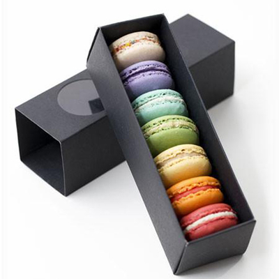 Caixas de empacotamento do slider de Macaron do presente do cartão luxuoso preto com janela