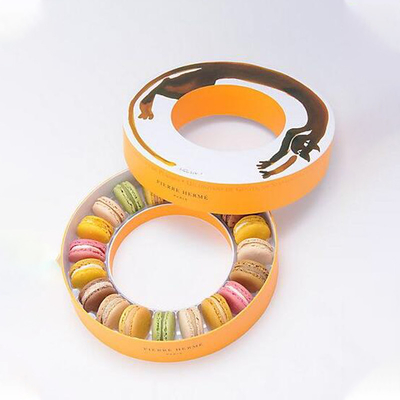 Caixa de presente luxuosa de Macaron do círculo do cartão com bandeja plástica