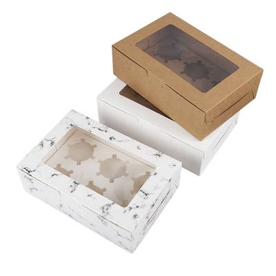 Caixa de bolo feita sob encomenda Mini Muffin Cupcake Boxes da padaria 6 furos com janela