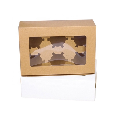 Caixa de bolo feita sob encomenda Mini Muffin Cupcake Boxes da padaria 6 furos com janela