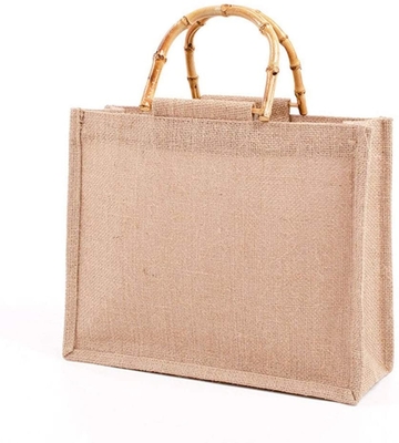bom preço O laço de bambu do saco de compras portátil da juta de serapilheira trata Tote Grocery Bags reusável para mulheres on-line