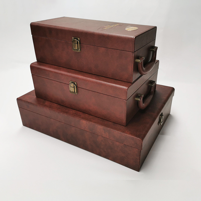 bom preço Couro personalizado luxuoso 500ml 750ml Champagne Gift Boxes With Handle do plutônio on-line