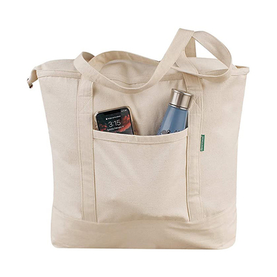 bom preço Logotipo impresso de Tote Bag With Pocket Custom da lona do zíper on-line