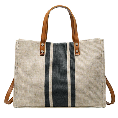 bom preço Lona de linho feita sob encomenda Tote Bag With Pocket do algodão do punho de couro vazio on-line