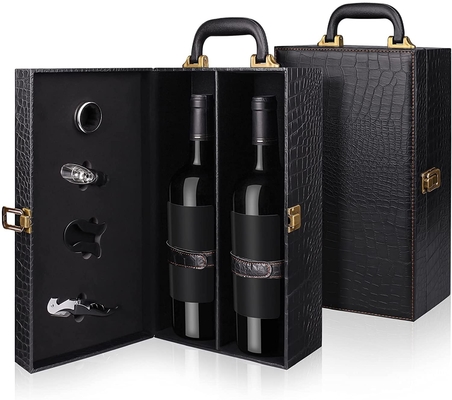 bom preço Caixa de couro superior feito a mão do vinho com a caixa acessória do portador do vinho do vinho on-line