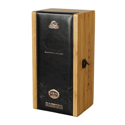 bom preço Caixa de presente de madeira de bambu natural personalizada do vinho dos ofícios do vinho com couro do plutônio on-line